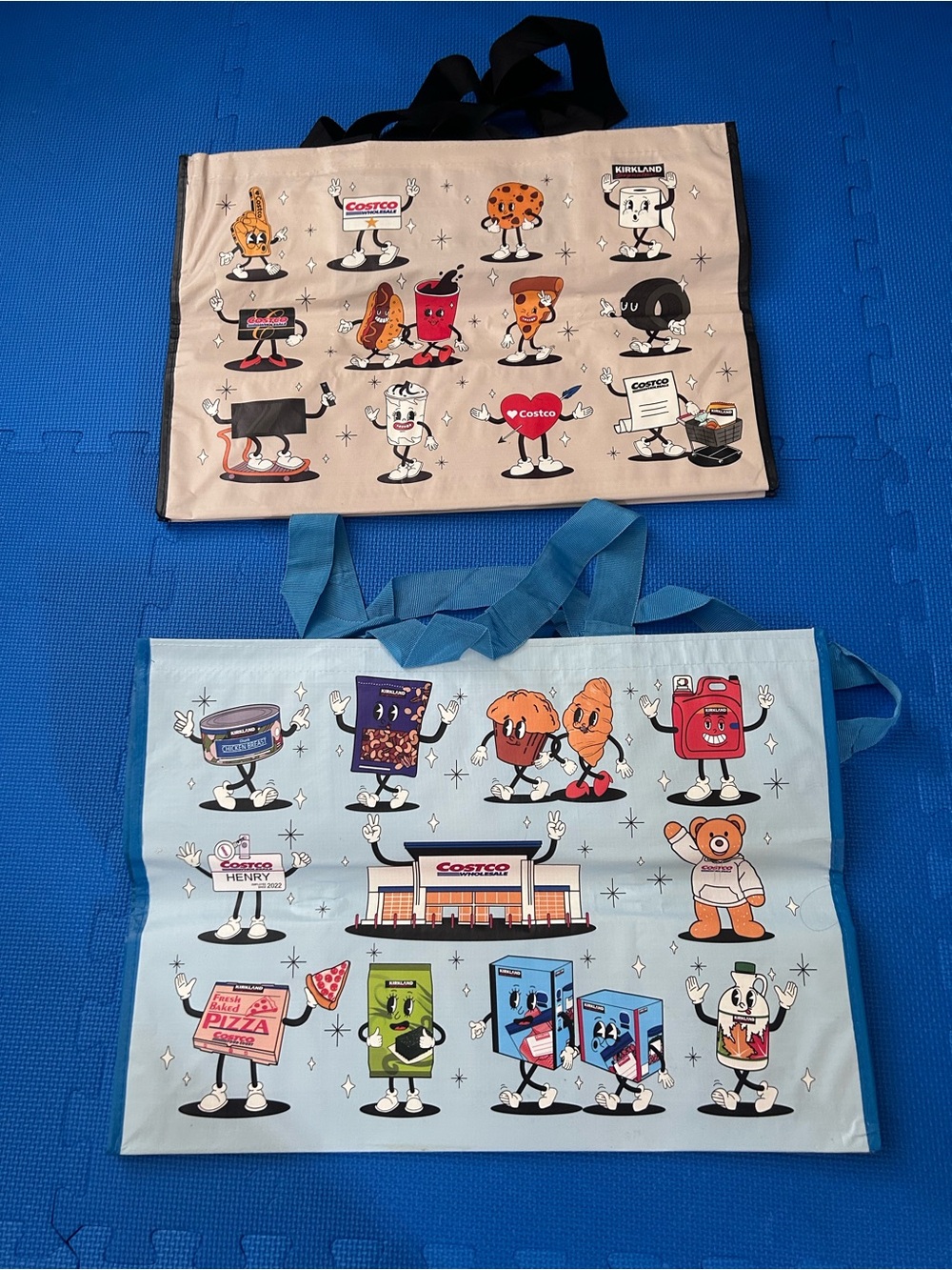 New Costco Reusable Tote Bag Set - Beige & Light Blue